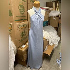 BHLDN Ruby Twist Halter Satin Gown (Color: light blue)